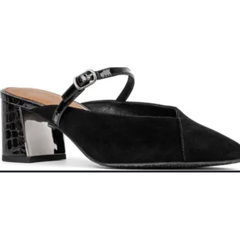DONALD J PLINER New Black Suede Block Heel Mary Jane Mules Slides Shoes Sz7 READ